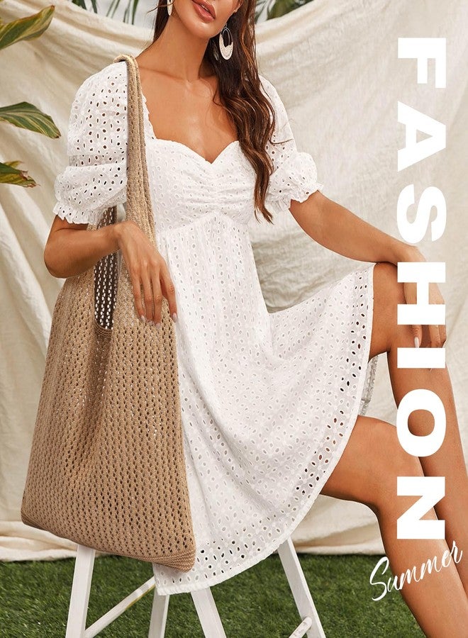 EIMMBD Crochet Bags for Women Beach Totes Bags Aesthetic Summer Tote Shoulder Hippie Bag Knit Bag(Brown) - Image 3